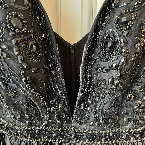 Sherri Hill Black Beaded Ruffle Tiered Prom Dress - Picture 9 of 14